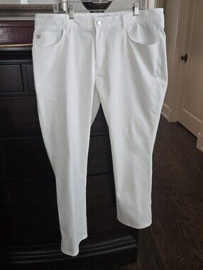 The Peter Millar Crown Sport Mens White Performance 5-Pocket Pants in size 38x28